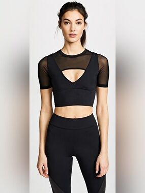 Cushnie et Ochs black mesh cutout crop top